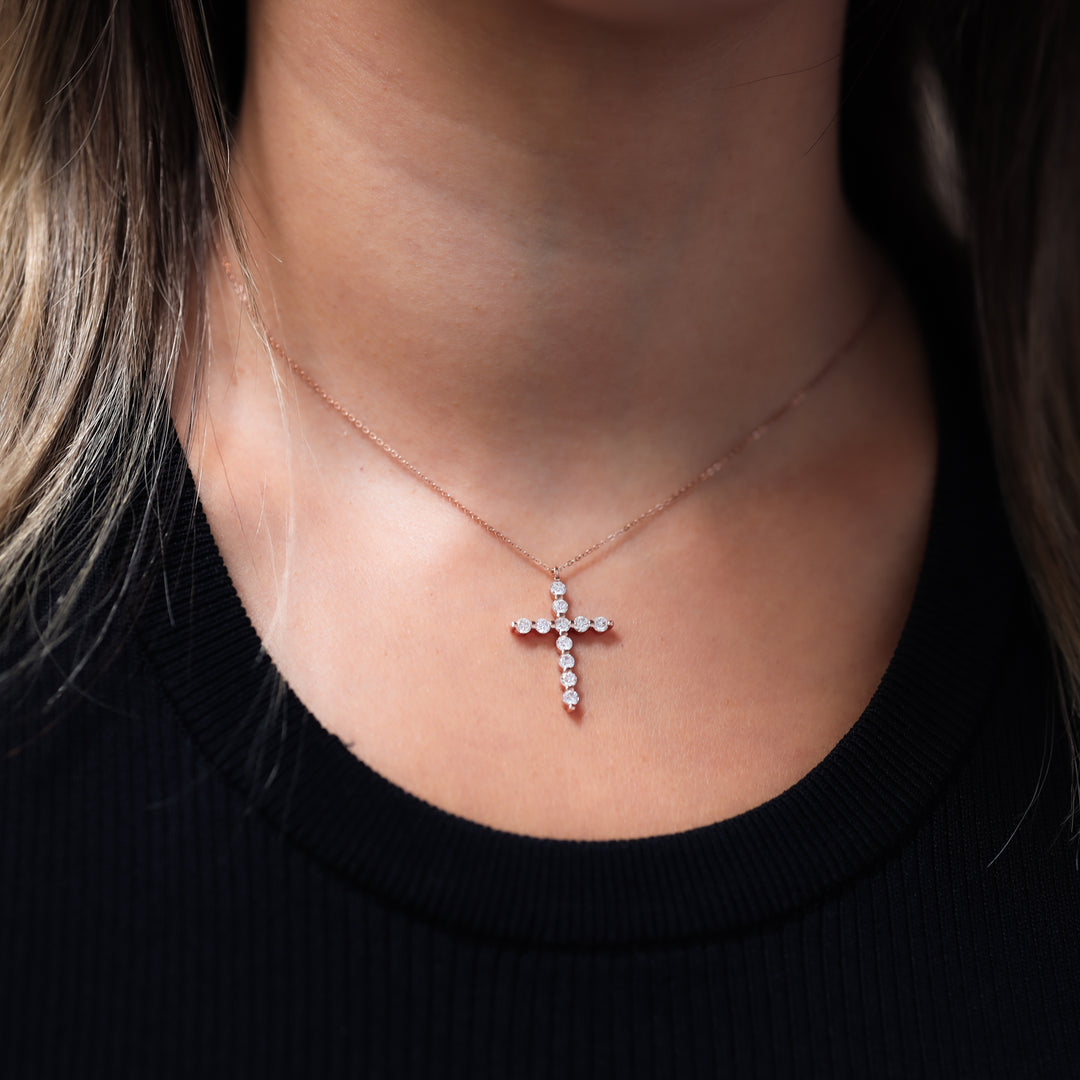 Round Lab-Grown Diamond Floating Cross Pendant Necklace - 2 sizes