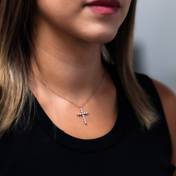 Round Lab-Grown Diamond Floating Cross Pendant Necklace - 2 sizes
