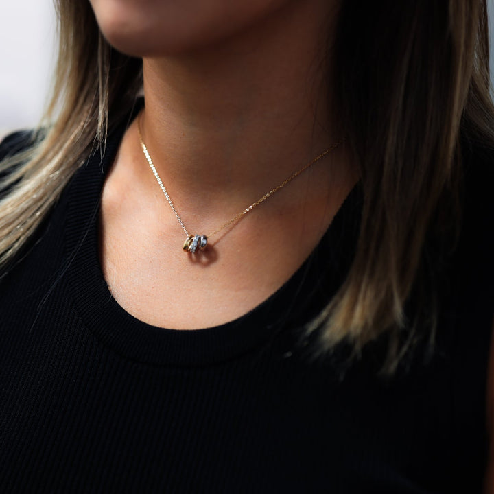 Mixed Gold Diamond Triple Ring Pendant Necklace