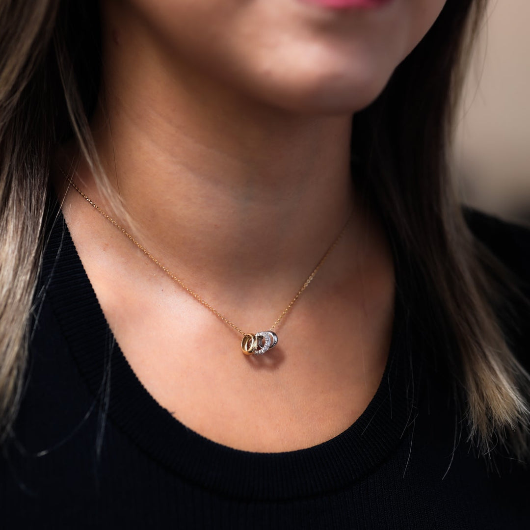 Mixed Gold Diamond Triple Ring Pendant Necklace