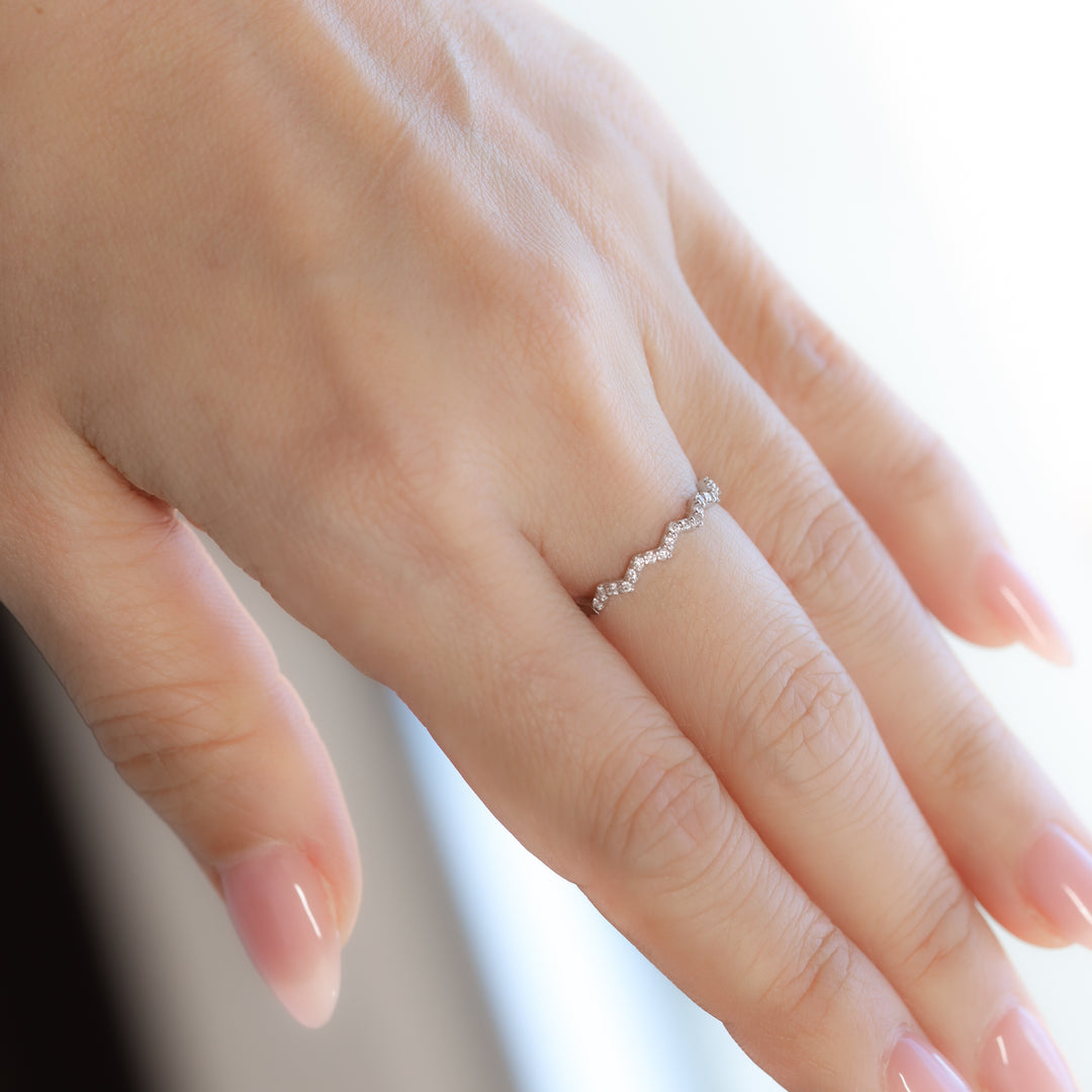 Zigzag Wave Half Eternity Diamond Ring Wedding Band