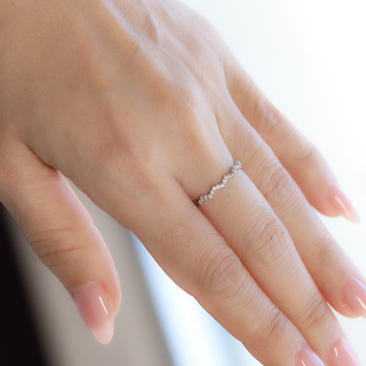 Zigzag Wave Half Eternity Diamond Ring Wedding Band
