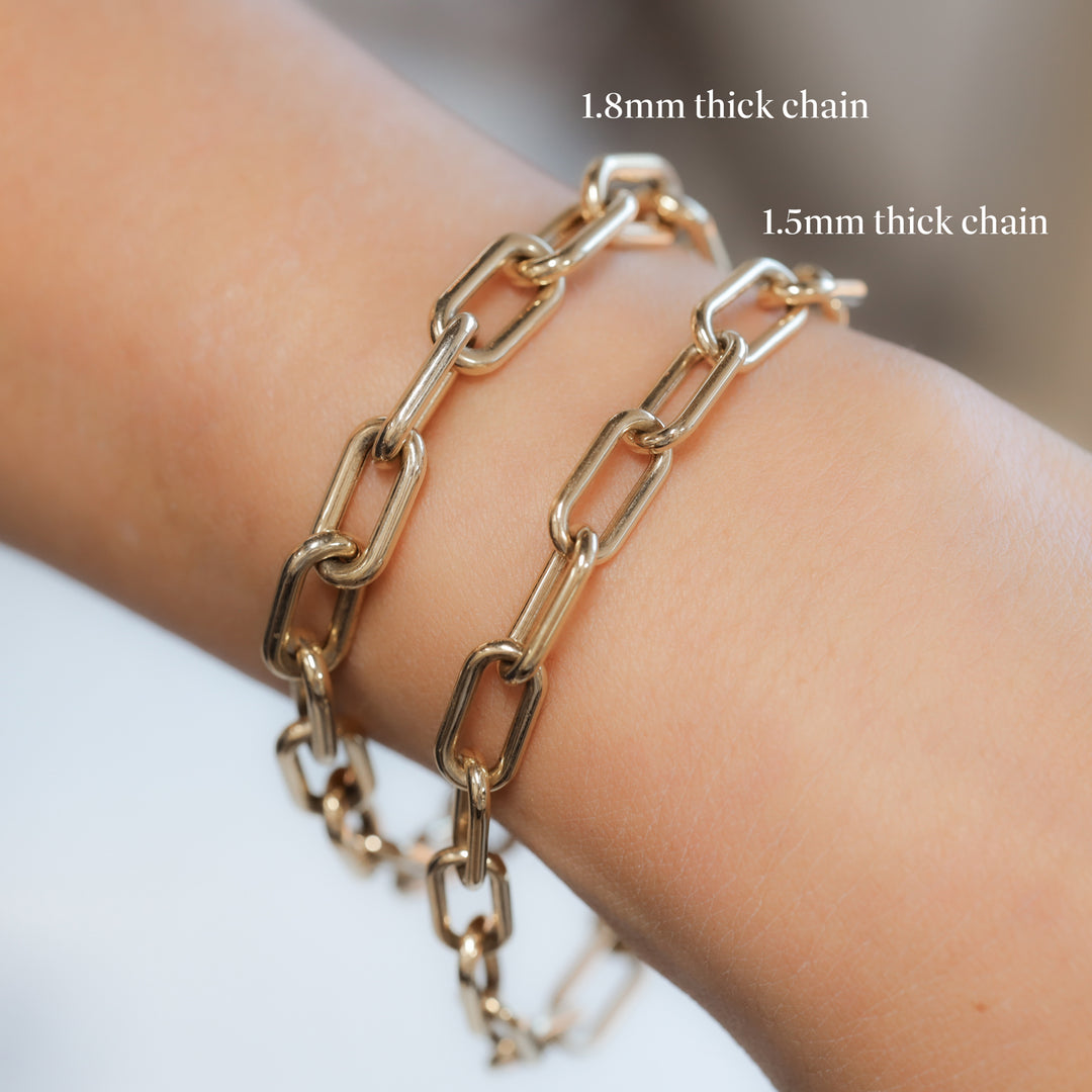 Chunky Chain Paperclip Bracelet 13mm wide, 1.5mm thick, 14K Solid Gold