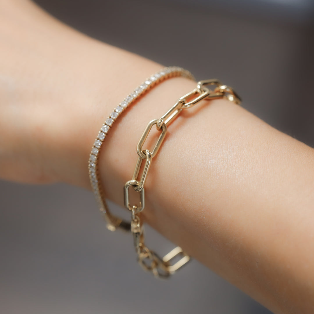 Chunky Chain Paperclip Bracelet 13mm wide, 1.5mm thick, 14K Solid Gold