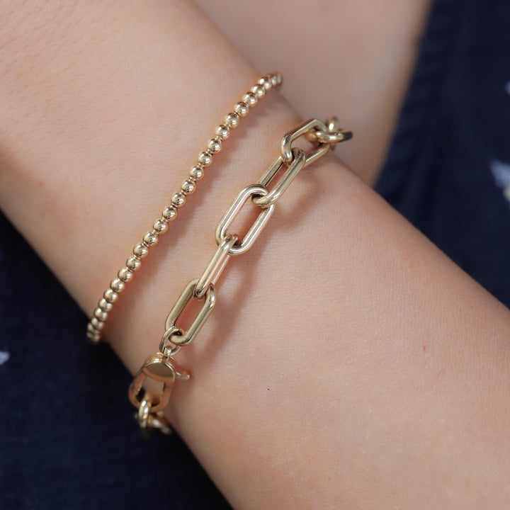 Beads Ball Chain 14K Solid Gold Bracelet - 3mm (Optional Heart Charm)