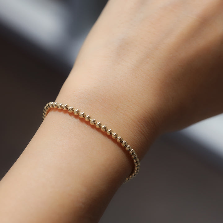 Beads Ball Chain 14K Solid Gold Bracelet - 3mm (Optional Heart Charm)
