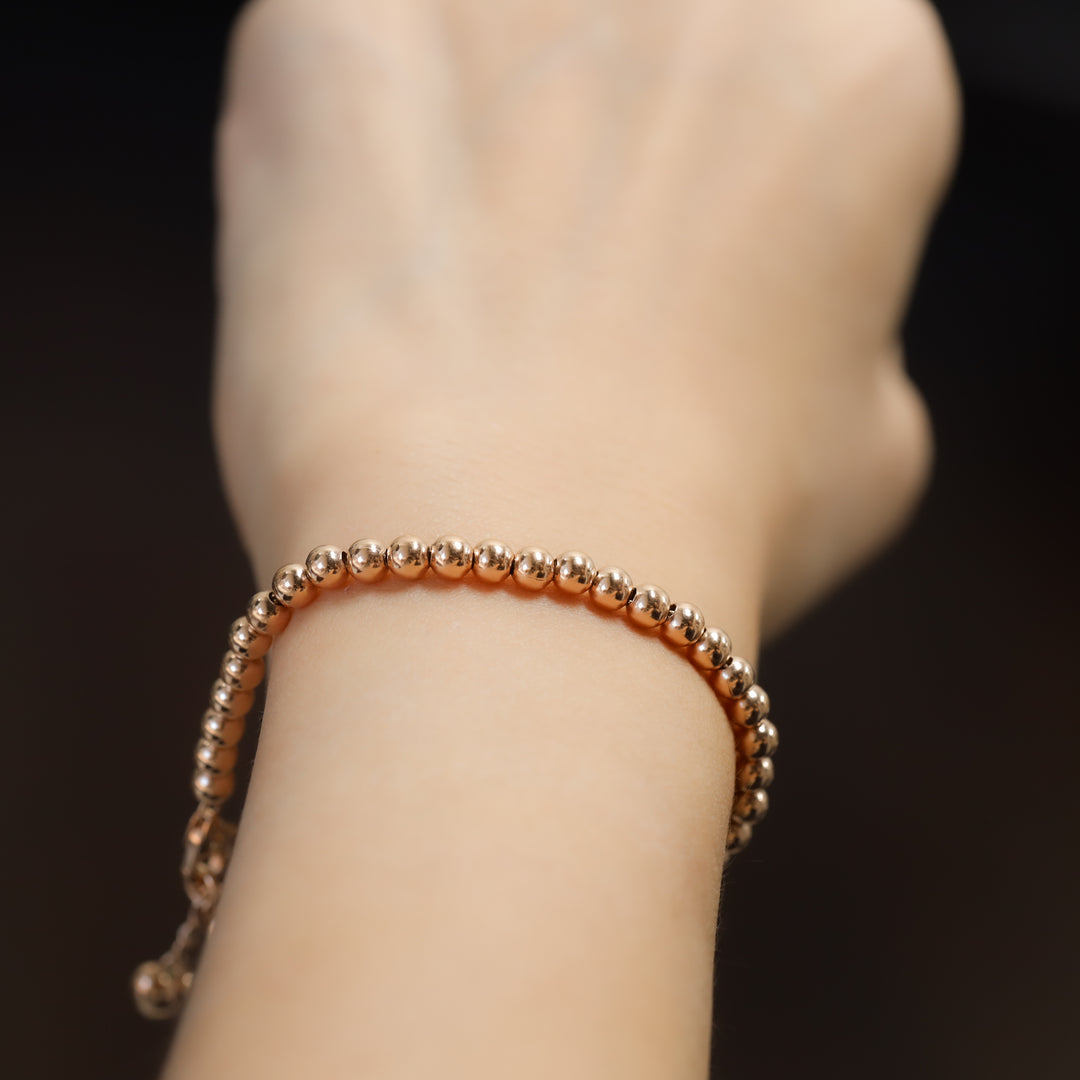 Beads Ball Chain 14K Solid Gold Bracelet - 4mm (Optional Heart Charm)