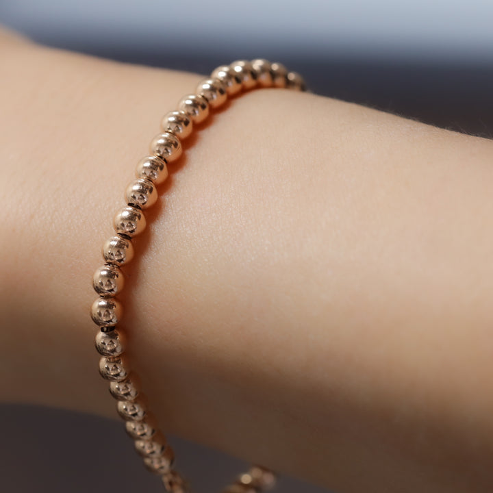 Beads Ball Chain 14K Solid Gold Bracelet - 4mm (Optional Heart Charm)