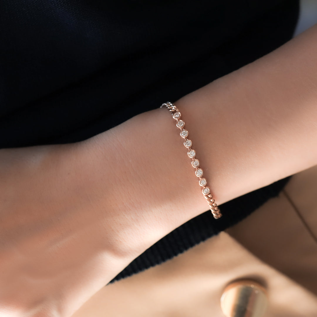 Tennis Row Bezel Lab Diamonds Bracelet with 3mm 14K Solid Gold Chain