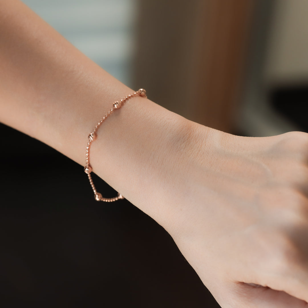 Beads by the Yard Rain Cut Beaded 14K Solid Gold Chain Bracelet