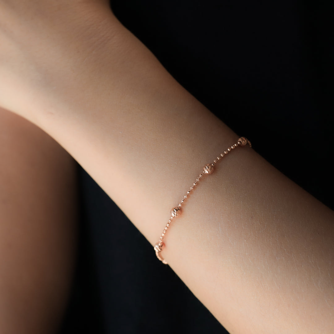 Beads by the Yard Rain Cut Beaded 14K Solid Gold Chain Bracelet