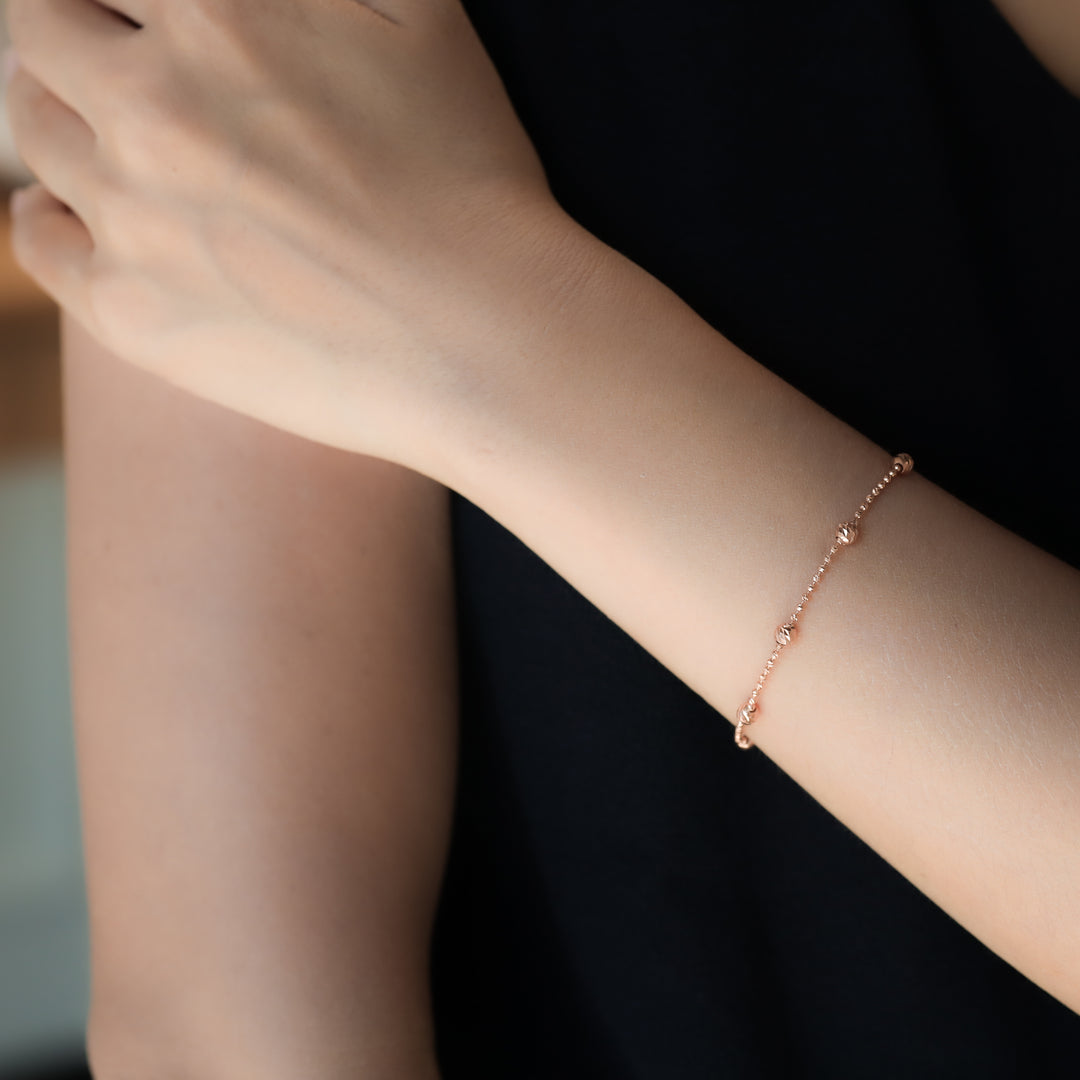 Beads by the Yard Rain Cut Beaded 14K Solid Gold Chain Bracelet