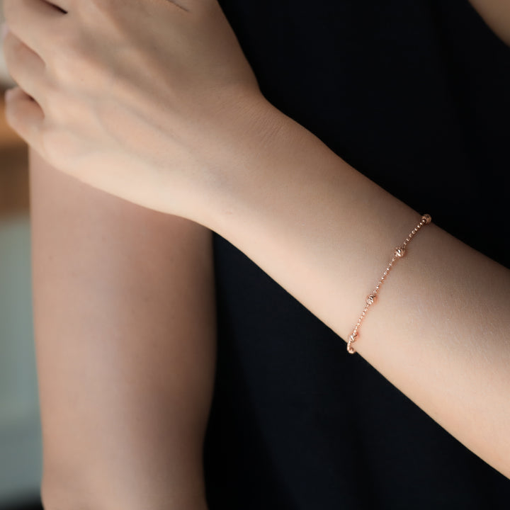 Beads by the Yard Rain Cut Beaded 14K Solid Gold Chain Bracelet