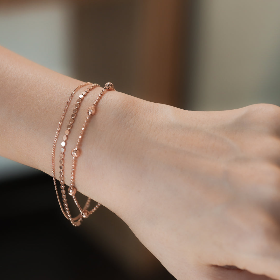 Beads by the Yard Rain Cut Beaded 14K Solid Gold Chain Bracelet