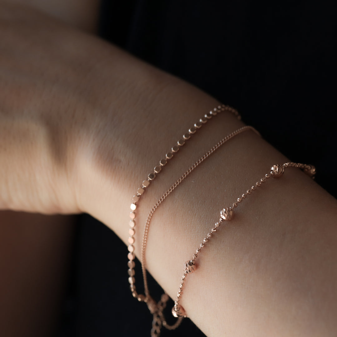 Flat Beads & Chain Double 14K Solid Gold Bracelet