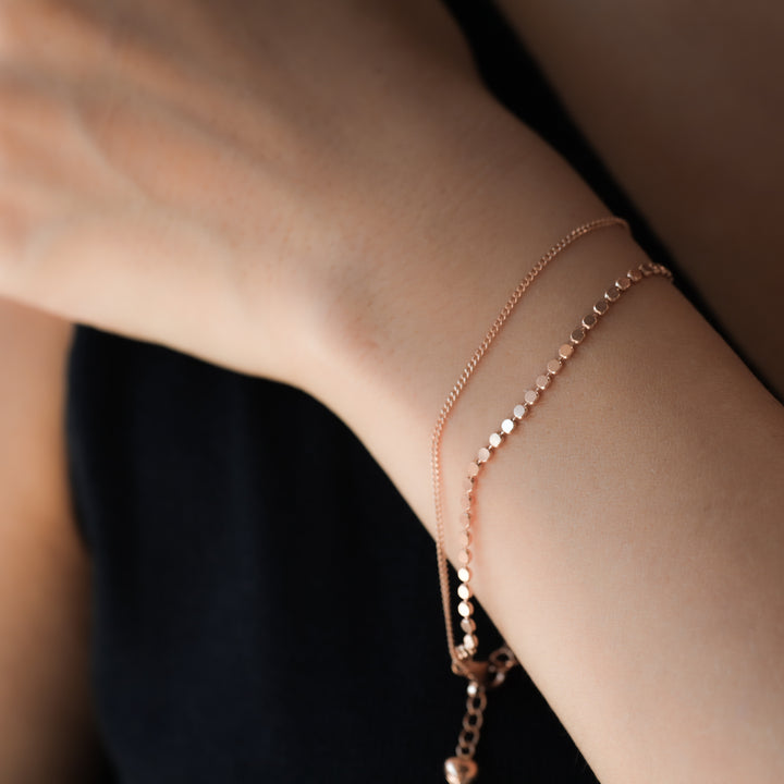 Flat Beads & Chain Double 14K Solid Gold Bracelet