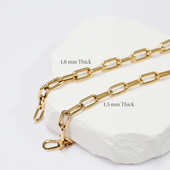 Chunky Chain Paperclip Bracelet 13mm wide, 1.5mm thick, 14K Solid Gold