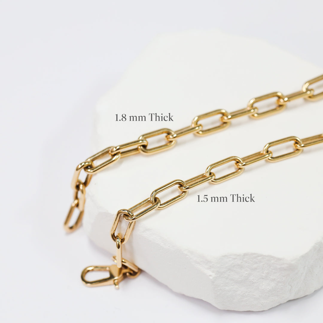 Chunky Chain Paperclip Bracelet 13mm wide, 1.8mm thick 14K Solid Gold
