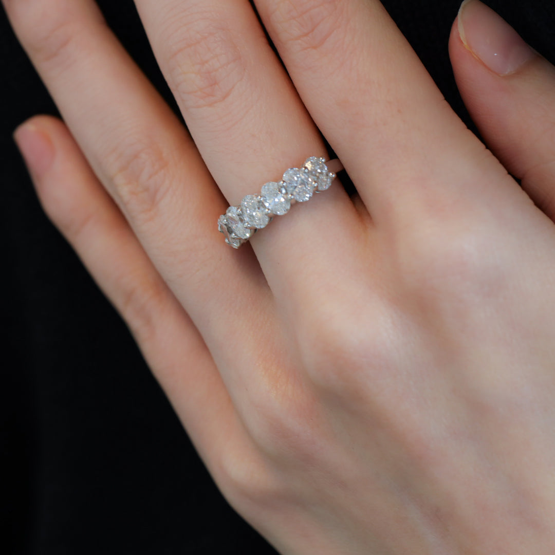 Lab-Grown Oval-Cut Diamond Half Eternity Ring – 7-Stone