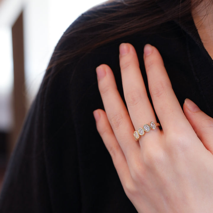Bezel Set Oval-Cut Lab Diamond Half Eternity Band Ring, 1 ctw.
