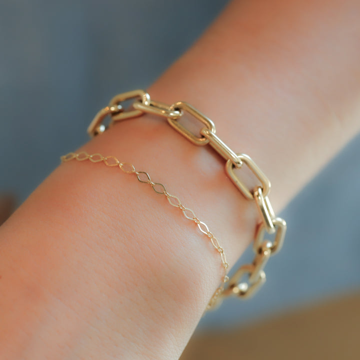 Chunky Chain Paperclip Bracelet 13mm wide, 1.8mm thick 14K Solid Gold