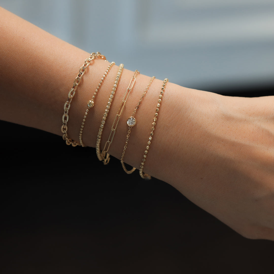 Beaded Bracelet with Rain Cut Shape in 14K Gold - 3mm (Optional Heart Charm)