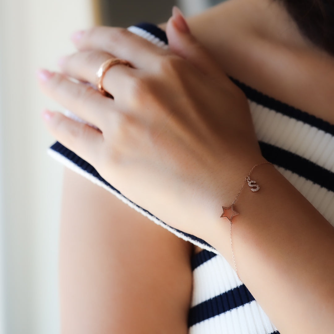 Twinkle Delight: Star & Diamond Initial Charm Bracelet