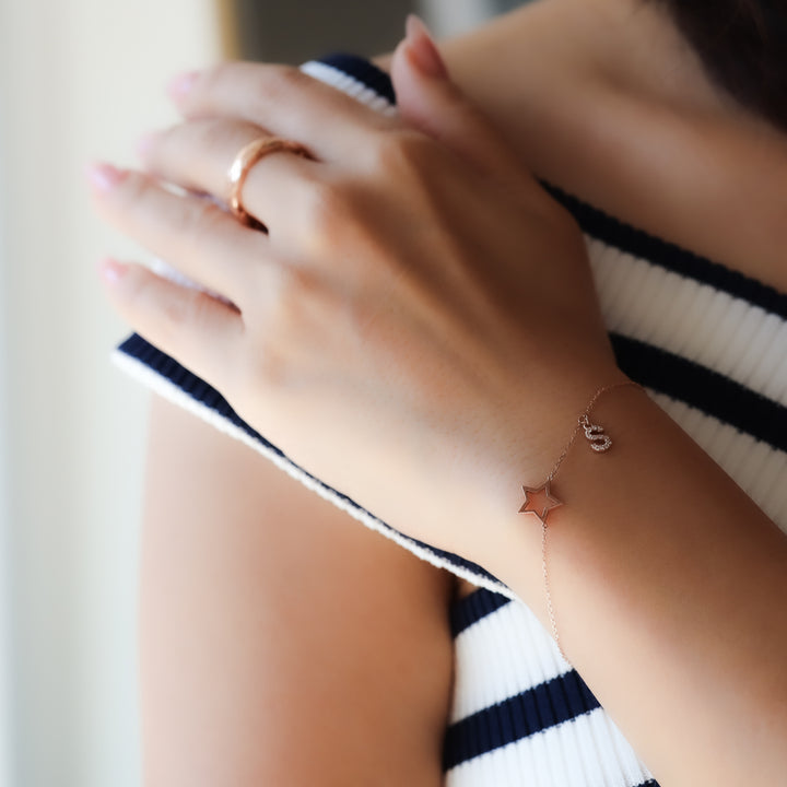 Twinkle Delight: Star & Diamond Initial Charm Bracelet