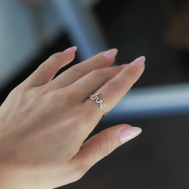 LOVE Diamond Script Letter Ring – 14K Solid Gold Script Band