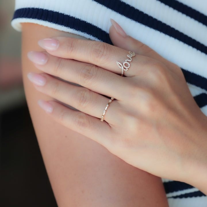 LOVE Diamond Script Letter Ring – 14K Solid Gold Script Band