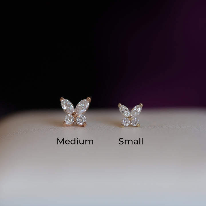 Butterfly Sparkle Marquise and Round Lab Diamond Studs Earrings in 14K Solid Gold