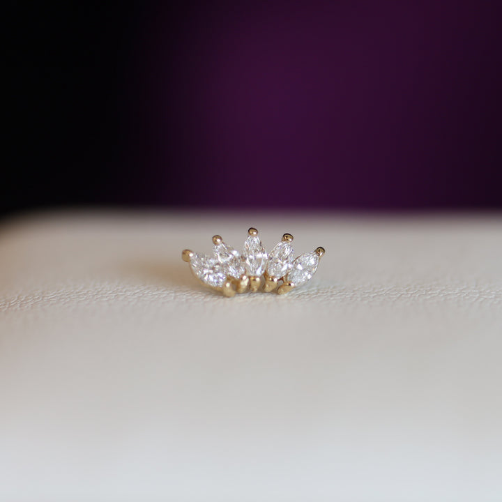 Five Petal Lotus Marquise Lab Diamond Stud 14K Solid Gold – Single or Pair