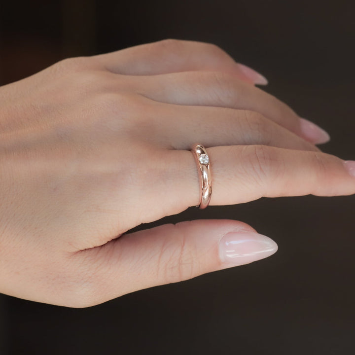 4mm Dome Ring with Lab Diamond Accent, 14K Gold Stacking Dome Ring
