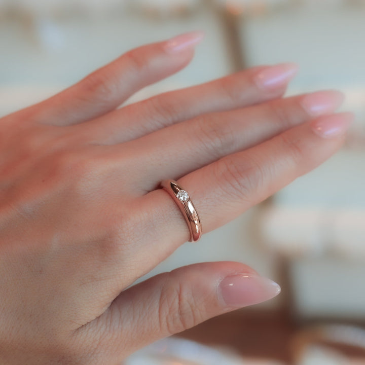 4mm Dome Ring with Lab Diamond Accent, 14K Gold Stacking Dome Ring