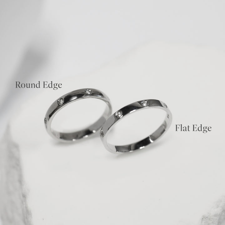 Flush Set 8 Stones Diamond Ring Wedding Band - Flat Edge 2.5mm