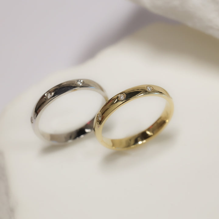 Flush Set 8 Stones Diamond Ring Wedding Band - Round Edge 3mm