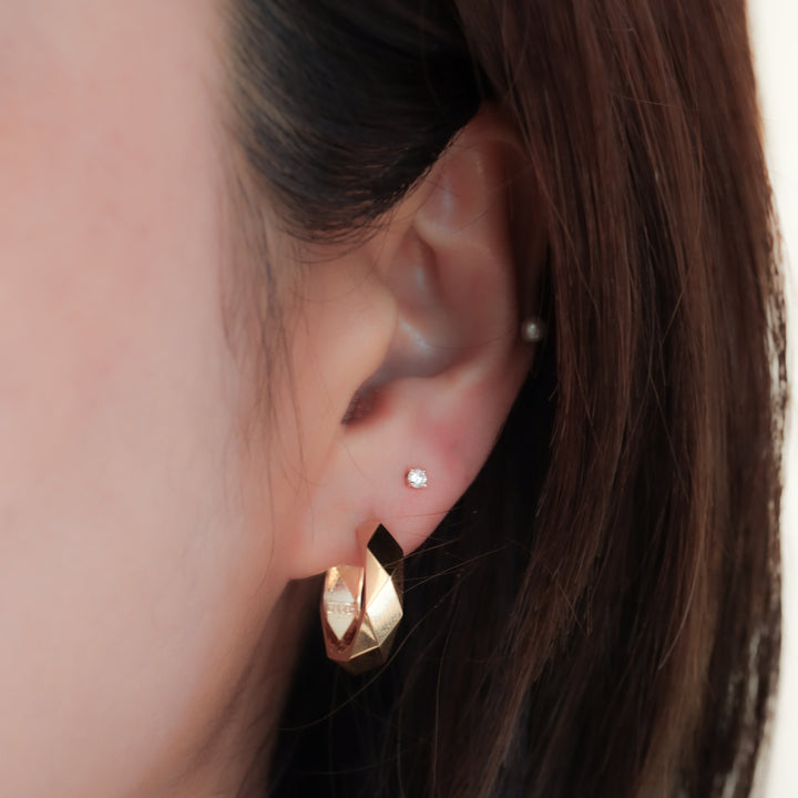 Faceted Thick & Bold 14K Solid Gold Sculptural Hoop Earrings