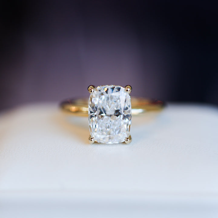 4 CT Elongated Cushion Lab Diamond Engagement Ring in 14K Gold