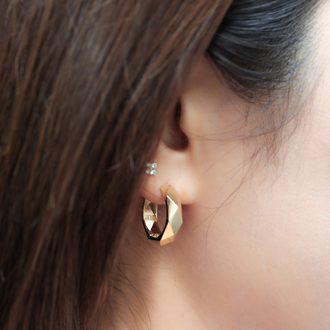 Faceted Thick & Bold 14K Solid Gold Sculptural Hoop Earrings