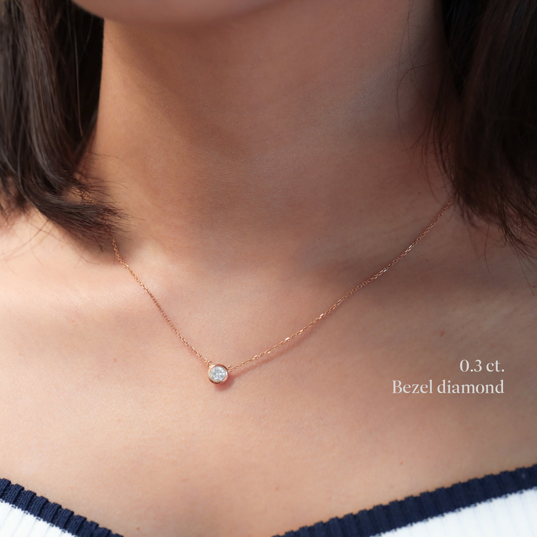 Petite Bezel-Set Lab-Grown Diamond Solitaire Necklace in 14K Solid Gold (0.10–0.50 ct.)
