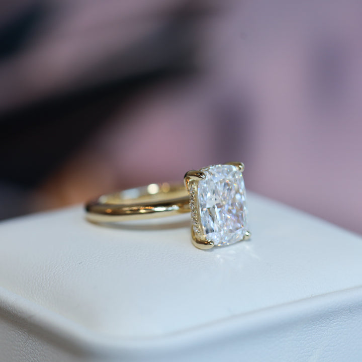 4 CT Elongated Cushion Lab Diamond Engagement Ring in 14K Gold