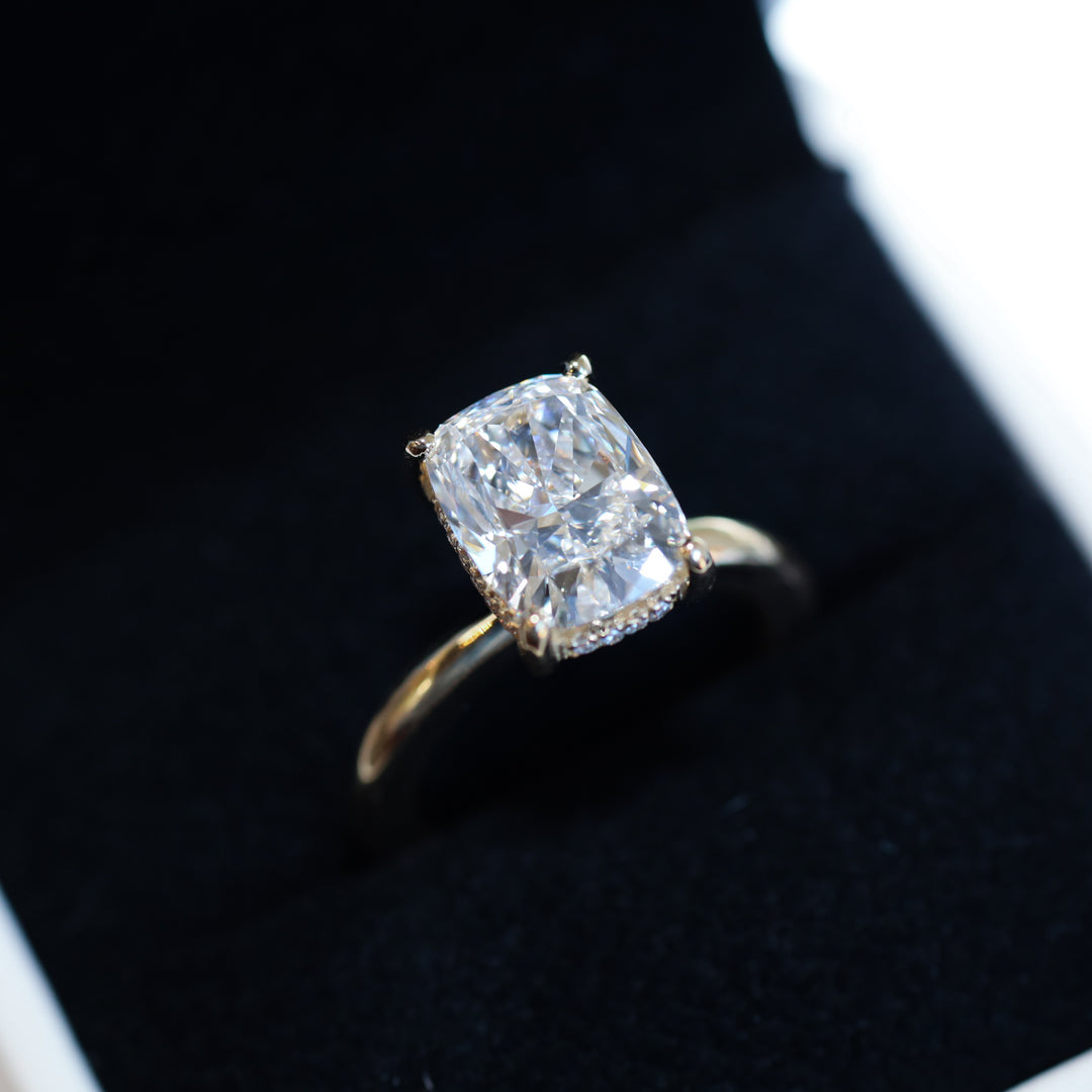 4 CT Elongated Cushion Lab Diamond Engagement Ring in 14K Gold