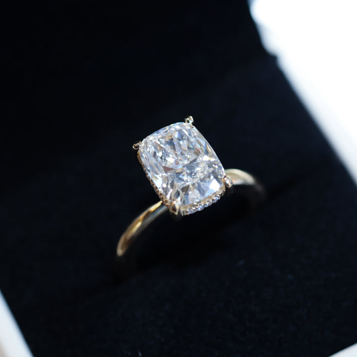 4 CT Elongated Cushion Lab Diamond Engagement Ring in 14K Gold