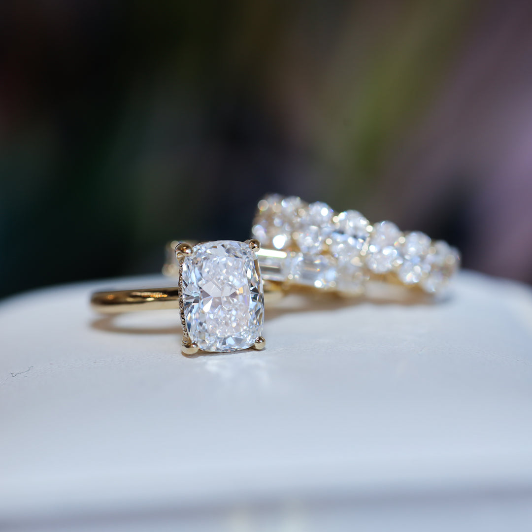 4 CT Elongated Cushion Lab Diamond Engagement Ring in 14K Gold
