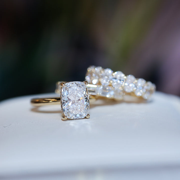 4 CT Elongated Cushion Lab Diamond Engagement Ring in 14K Gold