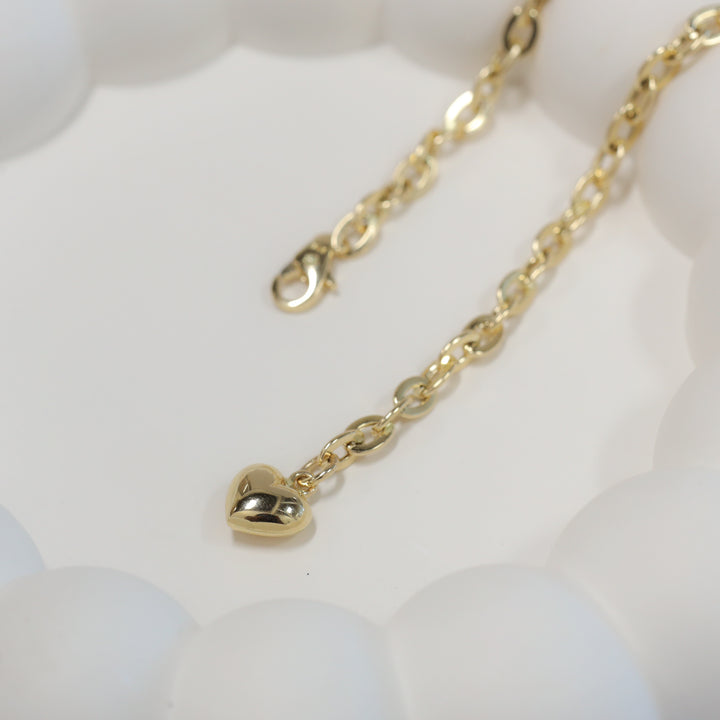 Link Chain 14K Gold Bracelet with Heart Charm