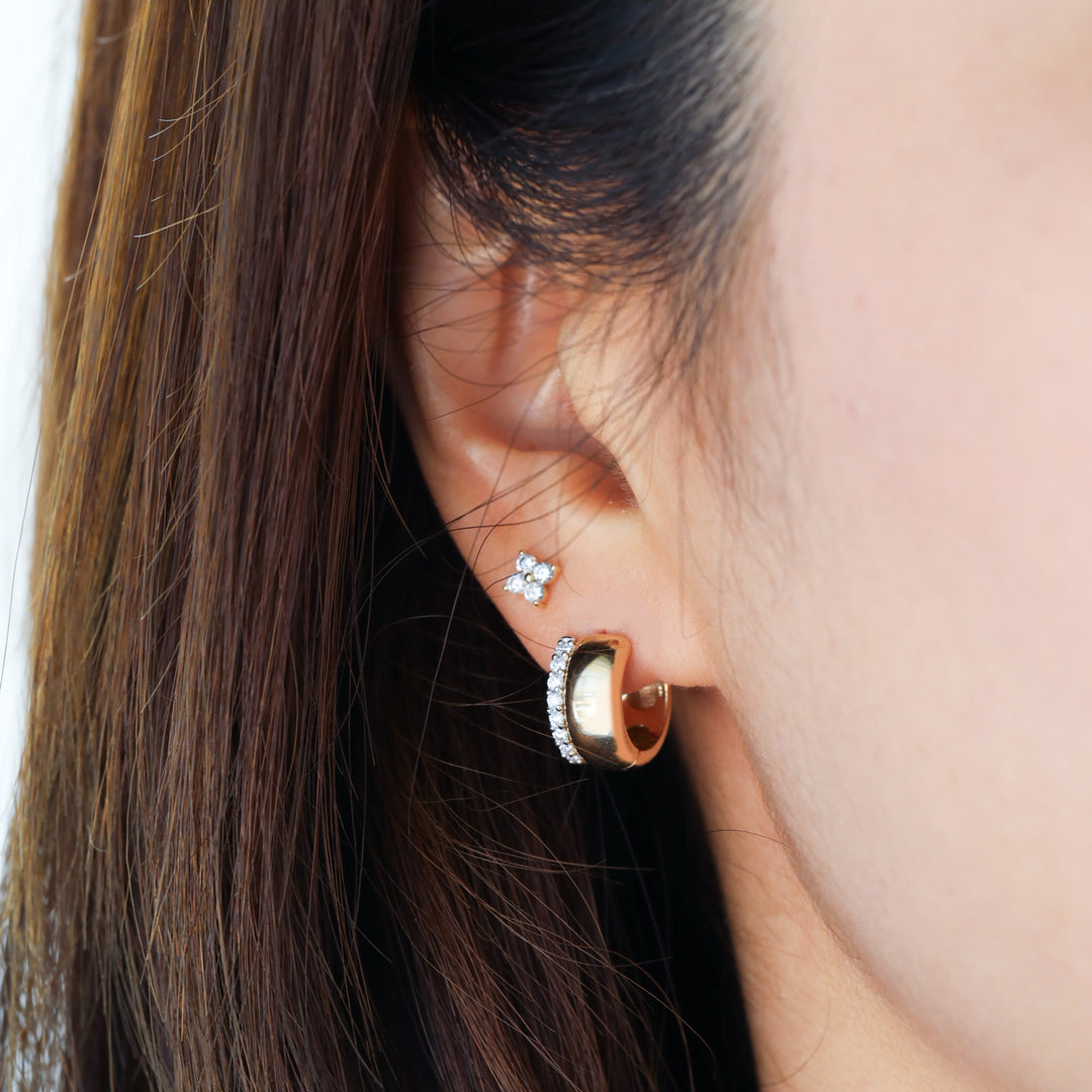 Petite 4 Round Diamonds 14K Solid Gold Earrings Studs (Single or Pair)