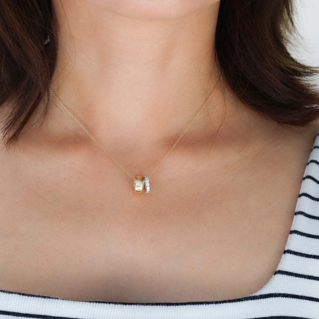Double Ring Necklace: 14K Gold Ring and Lab Diamond Eternity Ring Pendant