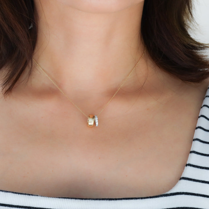 Double Ring Necklace: 14K Gold Ring and Lab Diamond Eternity Ring Pendant