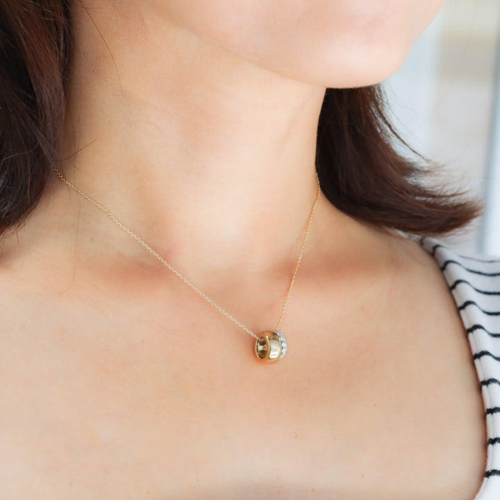 Double Ring Necklace: 14K Gold Ring and Lab Diamond Eternity Ring Pendant